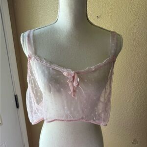 Woman’s Plus Size Sheer Pink Crop Lingerie Tank Top 4X